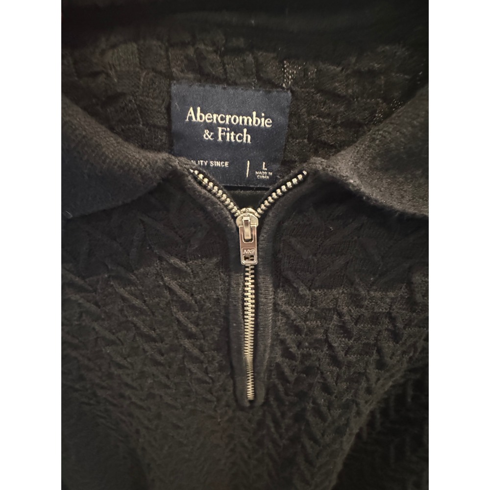 Abercrombie & Fitch Mens Black Textured Knit Quarter Zip Short Sleeve Polo L